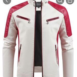 COPY - Faux leather White and Red Jacket